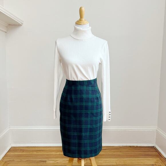 Vintage BRIGGS Wool Tartan Plaid High Waist Green and Blue Made in USA Skirt 10P - Picture 4 of 11